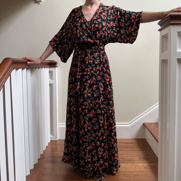 FARM RIO‎ Dainty Cashew Wrap Dress Maxi Dolman Colorful Lightweight Semi Sheer M - Picture 1 of 7